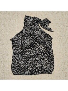 Dots Black and White Leopard Print Halter Top M